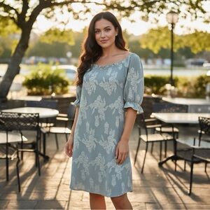 Inspired Hearts Green Floral Puff Sleeve Dress - Size XXL